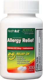 Cetirizine 10mg | All Day Allergy Relief | Indoor & Outdoor | Relief from Itchy Throat, Sneezing, Runny Noses (300 Count (Pack of 1))