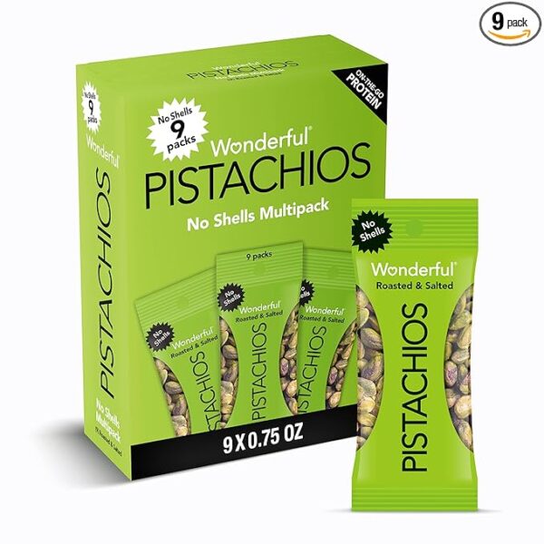 No Shells, Roasted & Salted Nuts, 0.75 Ounce Bag (Pack of 9), Protein Snacks, Gluten Free, On-the-Go, Individually Wrapped Snacks