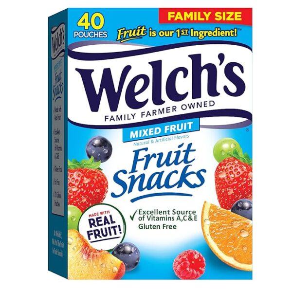 Fruit Snacks, Mixed Fruit Snack Box, Gluten Free, 0.8oz Snack Packs (Pack of 40)